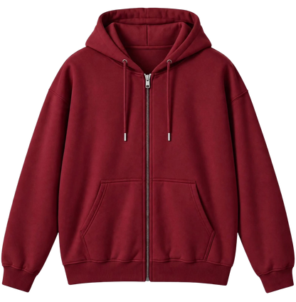 Burgundy unisex zip-up hoodie