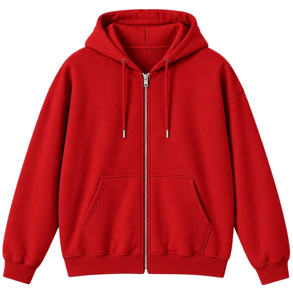 Bright red unisex zip-up hoodie