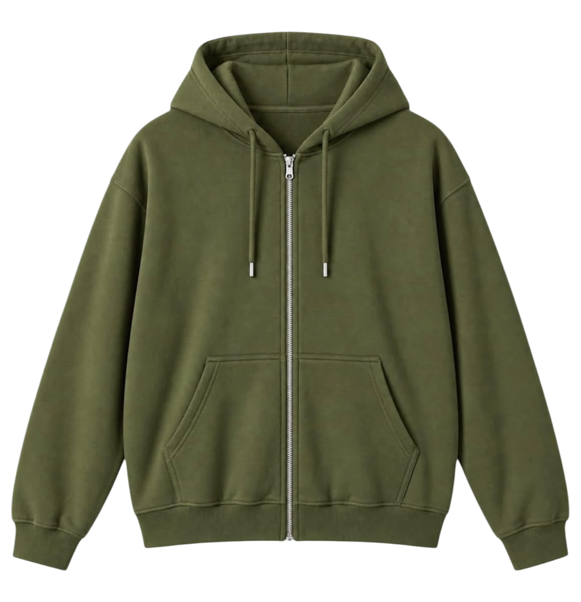 Olive green unisex zip-up hoodie