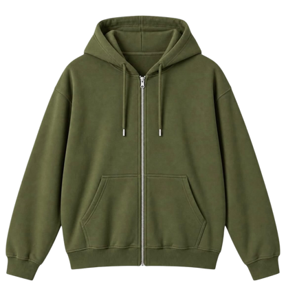 Olive green unisex zip-up hoodie