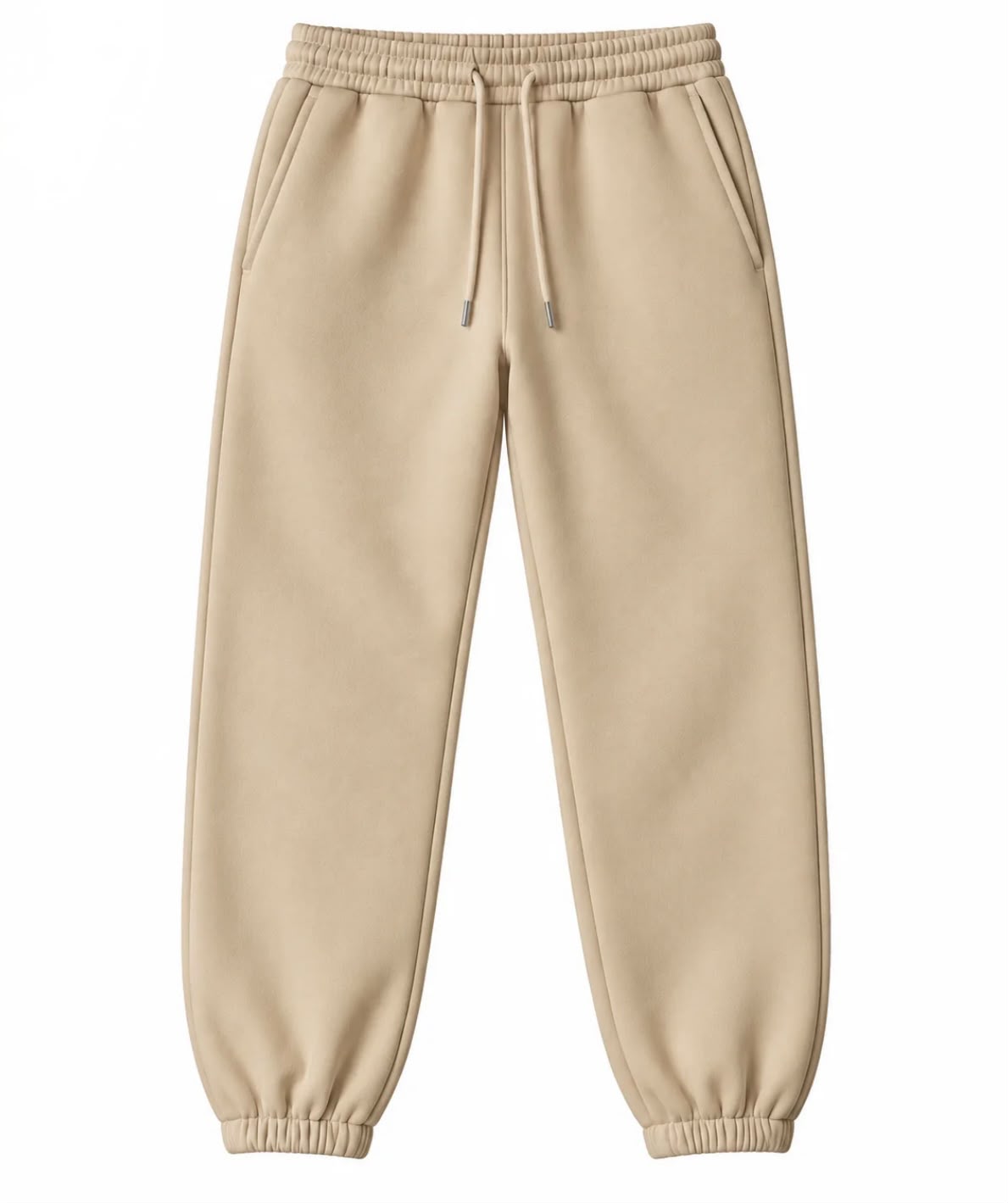 Beige unisex jogger sweatpants with drawstring waist