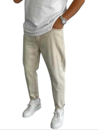 Beige boyfriend fit unisex jeans