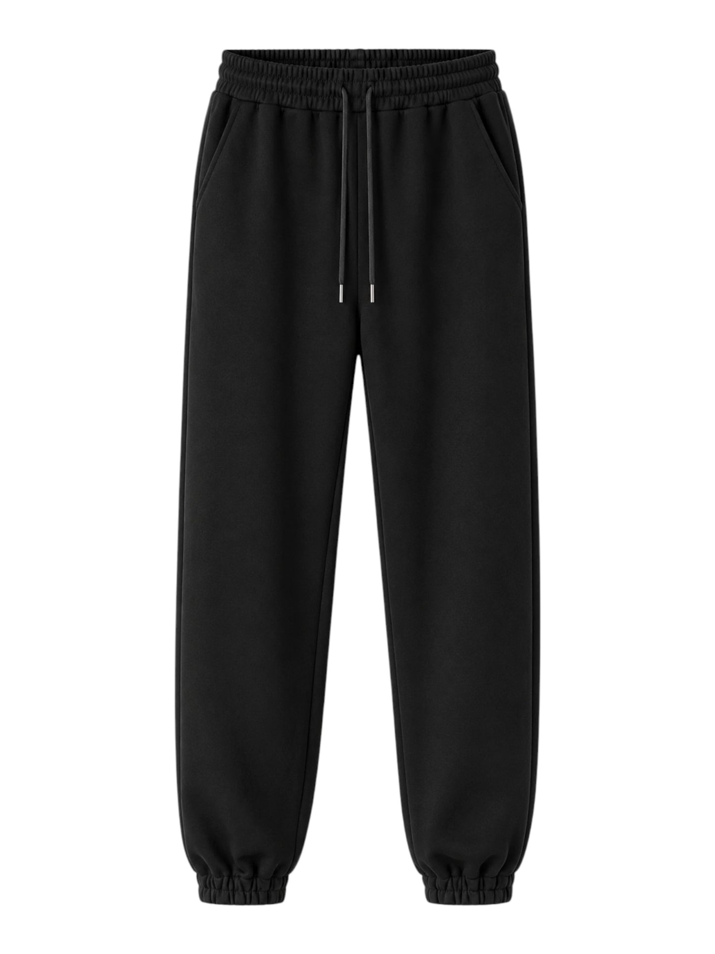 Gravity man unisex black sweatpants with an elasticated drawstring waistband and cuffed ankles