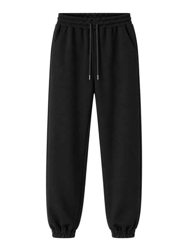 Gravity man unisex black sweatpants with an elasticated drawstring waistband and cuffed ankles